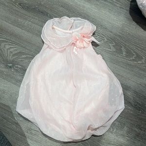 Little Me pink sparkle bubble romper with bow detail